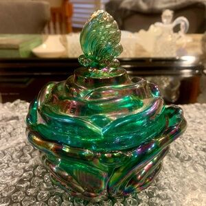 Fenton cabbage rose candy/trinket dish with butterfly lid **Exquisite!**